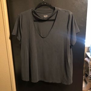 Dark grey cutout neck t-shirt